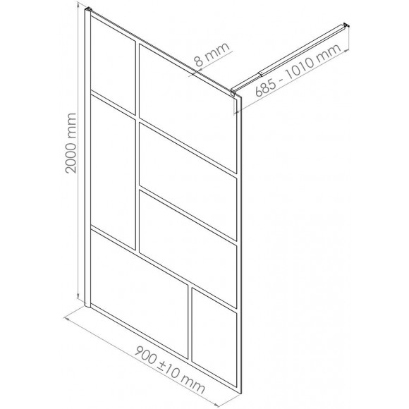 Paroi Fabrilia - Paroi 90x200x0,8cm - Verre Trempé - Finitions Noir Mat