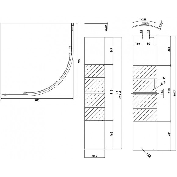 Façade Shiva - Façade Coul. 1/4 C 90x190x0,5cm - Verre Trempé - Finitions Blanc