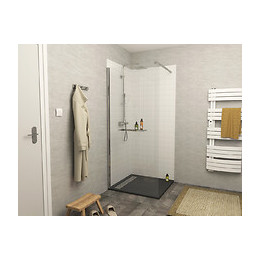 Paroi Indus - Paroi 90x200x0,8cm - Verre Trempé - Tablette - Finitions Chromé