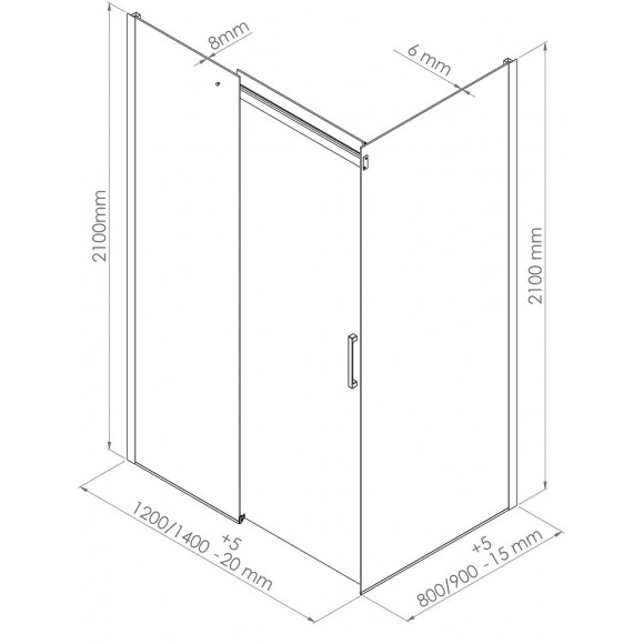 Façade Simi - Retour Fixe 90x210x0,8cm - Verre Trempé - Finitions Chromé