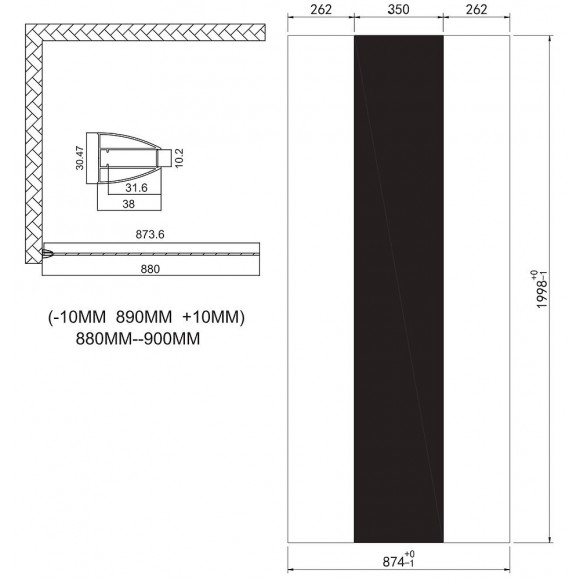Paroi Italienne - Paroi 90x200x0,8cm - Verre Trempé - Sérigraphie Miroir