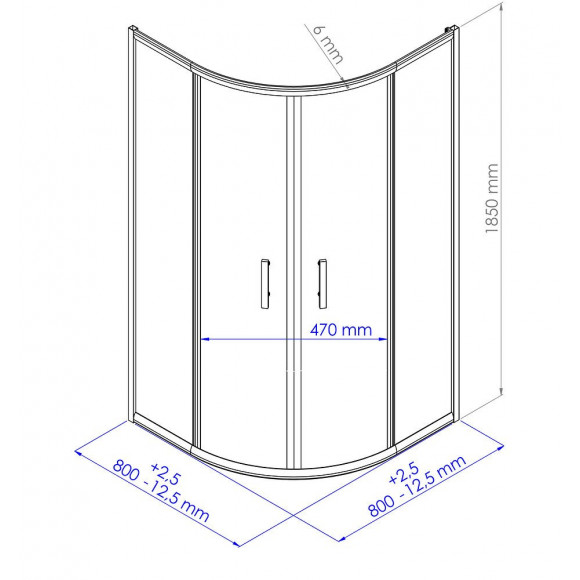 Façade Ekla - Façade Piv. 1/4 C 90x185x0,6cm - Verre Trempé - Finitions Chromé