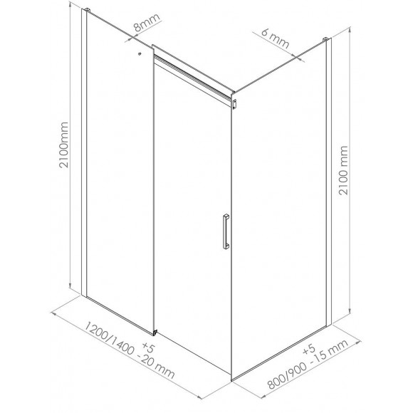 Façade Simi - Retour Fixe 80x210x0,8cm - Verre Trempé - Finitions Chromé