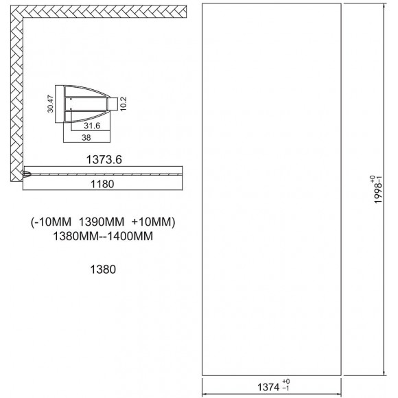 Paroi Italienne - Paroi 140x200x0,8cm - Verre Trempé - Transparent