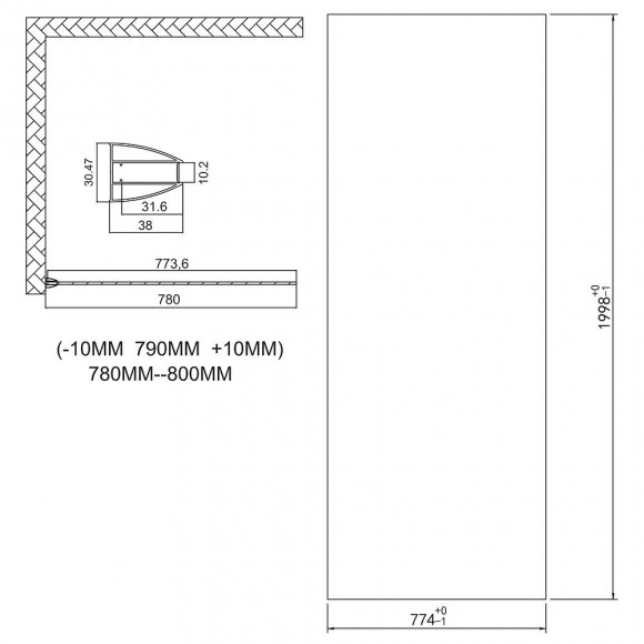 Paroi Italienne - Paroi 80x200x0,8cm - Verre Trempé - Transparent