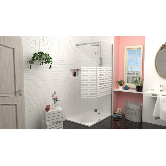 Paroi Cariba - 2 Volets 90x210x0,6cm - Verre Trempé Sérigraphié Finition Chromé