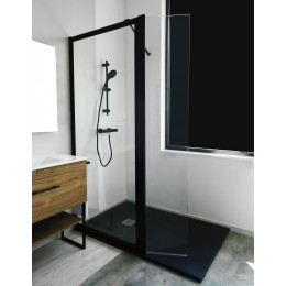 Déflecteur 40cm - A Fixer Sur Parois 8mm - Verre Trempé - Transparent - Noir Mat