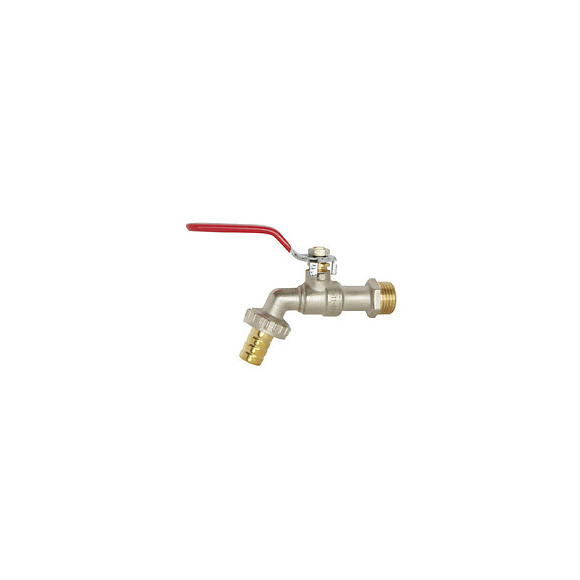 Robinet Arrosage Sphère Nickelé - Poignée Acier Plate - Arrivée 15x21/nez 20x27