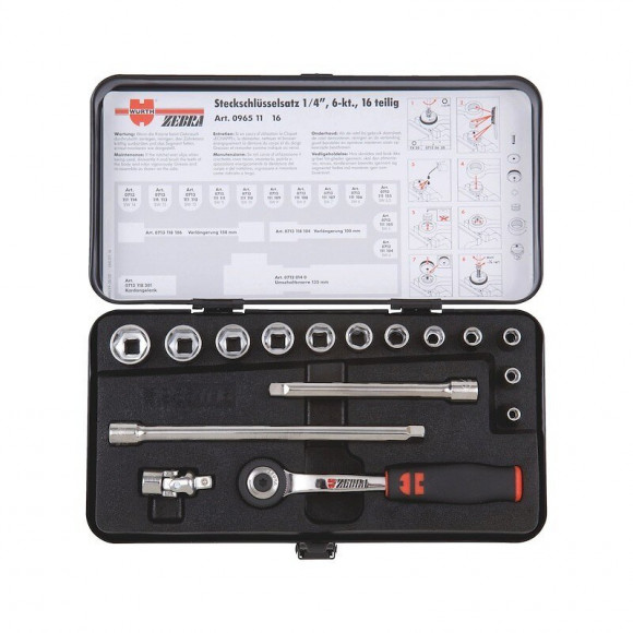 Coffret De Douilles Et Cliquet 1/4 Pouce 16 Pieces 1/4