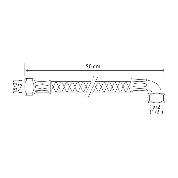 Flexible Sanitaire Inox - Dn10 - Long 50cm - Coudé Ff15/21