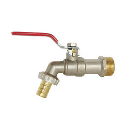 Robinet Arrosage Sphère Nickelé - Poignée Acier Plate - Arrivée 20x27/nez 20x27