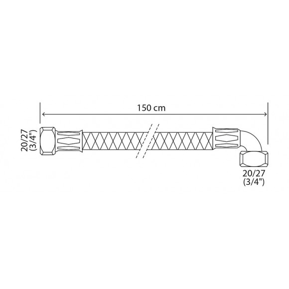 Flexible Sanitaire Inox - Dn10 - Long 150cm - Coudé F20/27 - Droit M20/27