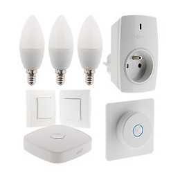 Pack De Démarrage Maison Connectée  (3 Ampoules + 1 Variateur + 1 Prise + 1 Va Et Vient Sans Fil + 1 Box )