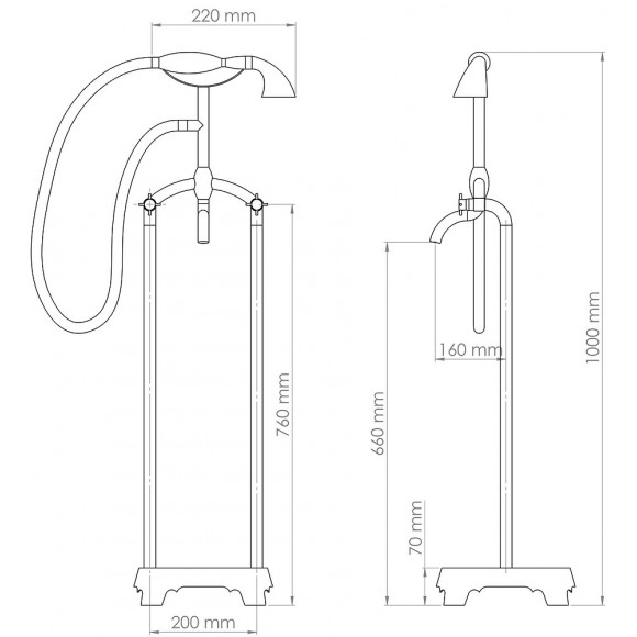 Mitigeur Pour Baignoire Îlot Getto - 100cm - Laiton - Finition Chromé