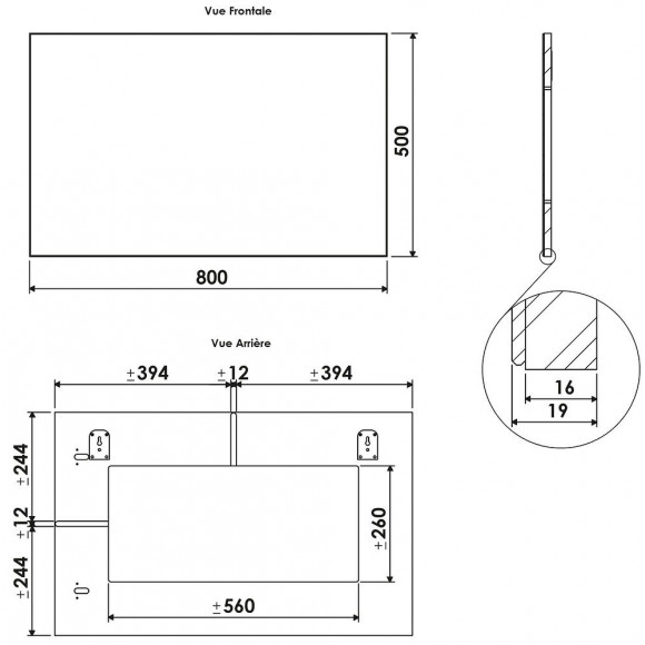 Miroir Simple Rectangle - Argent - 80x50cm - Verre - Chants Blancs