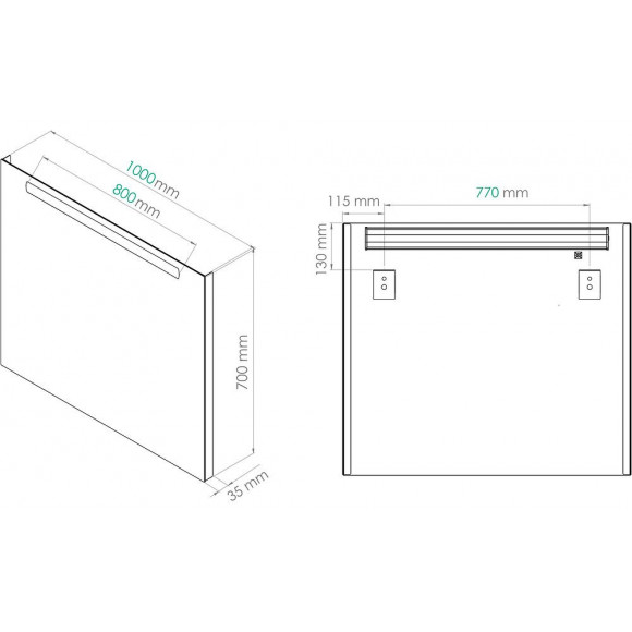 Miroir Rétro-éclairant Adel - Argent - 100x70cm - Verre - Cadre Aluminium