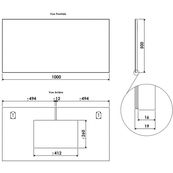 Miroir Simple Rectangle - Argent - 100x50cm - Verre - Chants Blancs