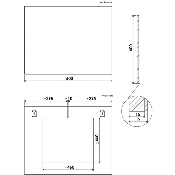 Miroir Simple Carré - Argent - 60x60cm - Verre - Chants Blancs