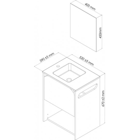 Lave-mains Lory - Avec Miroir - 50cm - Gris - Laqué - Livré En Kit
