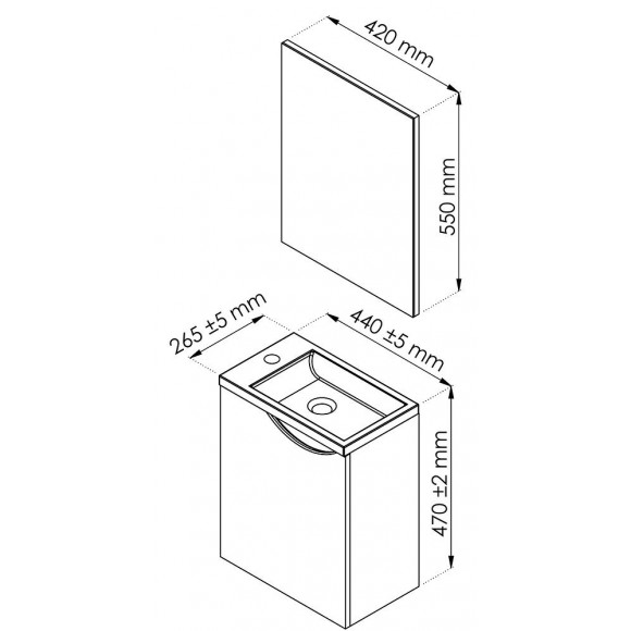 Lave-mains Versos - Avec Miroir - 44cm - Blanc - Laqué - Livré Monté