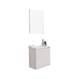 Lave-mains Versos - Avec Miroir - 44cm - Blanc - Laqué - Livré Monté