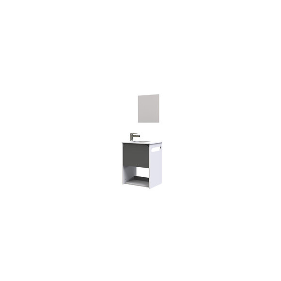 Lave-mains Lory - Avec Miroir - 50cm - Gris - Laqué - Livré En Kit