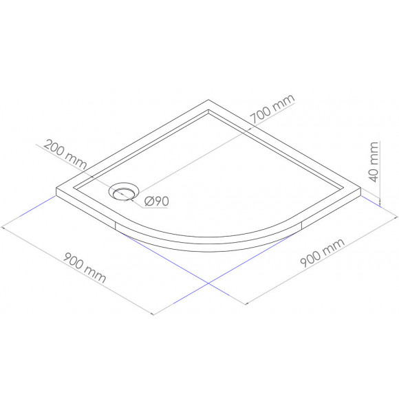 Receveur Bull - Antidérapant - 1/4 De Cercle 90cm - Smc - Blanc - Extra-plat