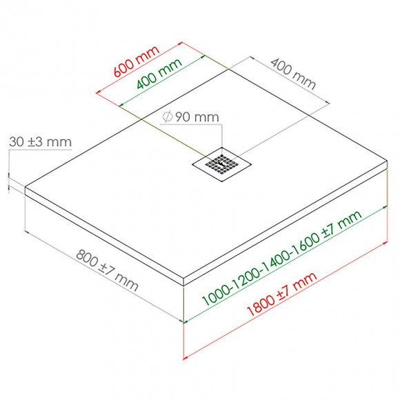 Receveur Nola - Découpable - 80x160cm - Résine - Gris Anthracite - Extra-plat