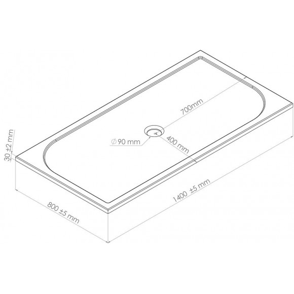 Receveur Hestia - Antidérapant - 80x140cm - Résine - Blanc - Extra-plat