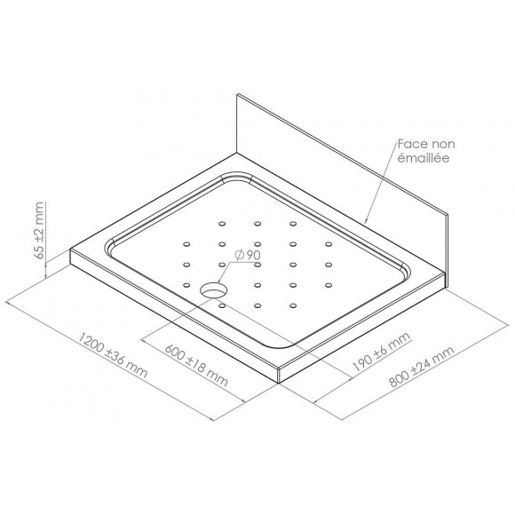 Receveur Meri - Picots Antidérapants - 80x120x6,5cm - Grès - Blanc
