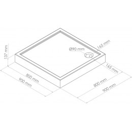 Receveur Lary - Antidérapant - 90x90x13cm - Acrylique - Blanc