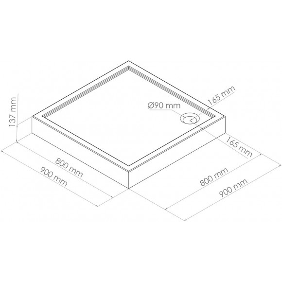 Receveur Lary - Antidérapant - 90x90x13cm - Acrylique - Blanc