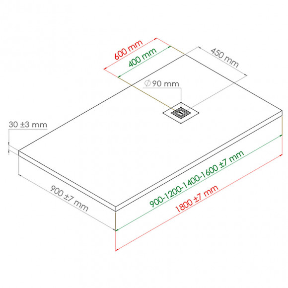 Receveur Nola - Découpable - 90x90cm - Résine - Gris Anthracite - Extra-plat