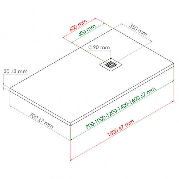 Receveur Nola - Découpable - 70x140cm - Résine - Blanc - Extra-plat