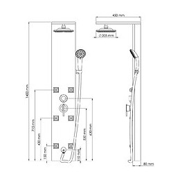 Colonne De Douche Hydro Adria - H140xl45xl24cm - Verre Trempé - Finition Noir