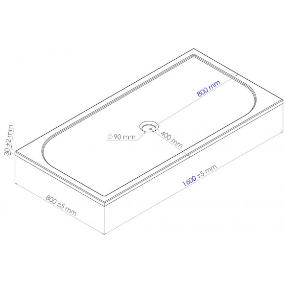 Receveur Hestia - Antidérapant - 80x160cm - Résine - Blanc - Extra-plat