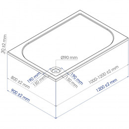 Receveur Hestia - Antidérapant - 80x120cm - Résine - Blanc - Extra-plat