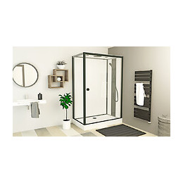 Cabine Gonea - Sans Silicone - 140x80cm - Profilés Aluminium - Noir Mat - En Kit