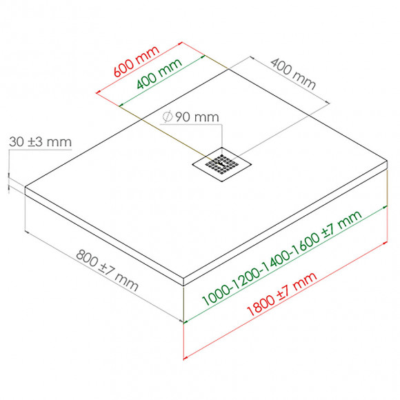 Receveur Nola - Découpable - 80x120cm - Résine - Blanc - Extra-plat