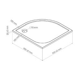 Receveur Hestia - Antidérapant - 1/4 Cercle 90cm - Résine - Blanc - Extra-plat
