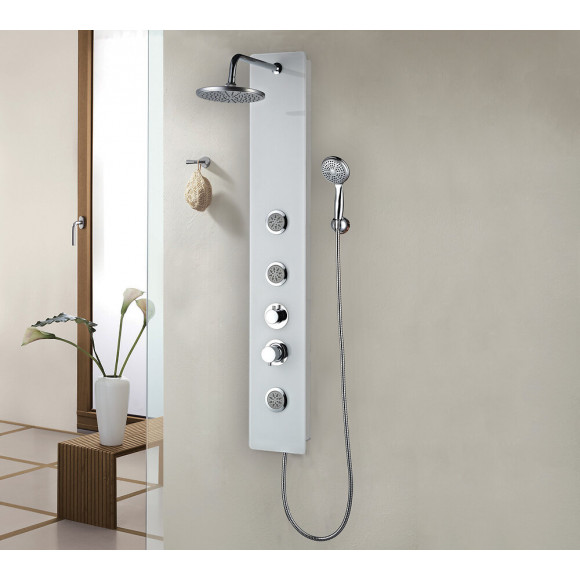 Colonne De Douche Hydro Rose - H130xl40xl7cm - Verre Trempé - Finition Blanc