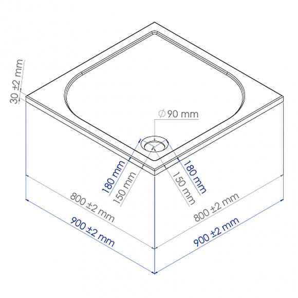Receveur Hestia - Antidérapant - 80x80cm - Résine - Blanc - Extra-plat