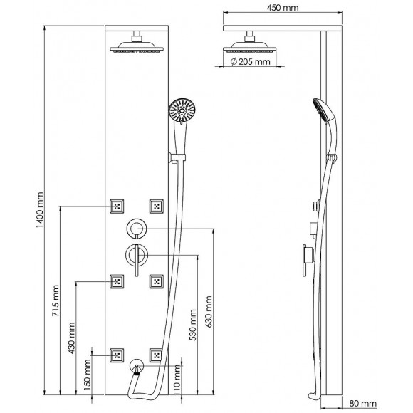 Colonne De Douche Hydro Adria - H140xl45xl24cm - Verre Trempé - Finition Noir