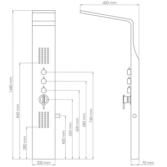 Colonne De Douche Hydro Nissa - H148xl40xl20cm - Inox - Finition Chromé