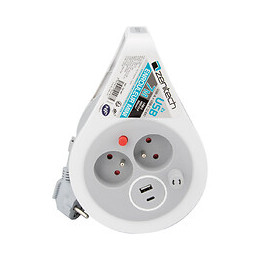 Mini Enrouleur Design 2 Prises + 2 Usb 7 Mètres Gris - Zenitech
