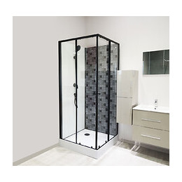 Cabine Ciment - Sans Silicone - 100x80cm - Décors Imprimé - Noir - En Kit
