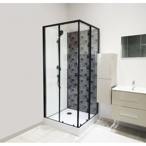 Cabine Ciment - Sans Silicone - 90x90cm - Décors Imprimé - Noir - En Kit