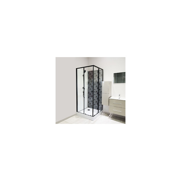 Cabine Ciment - Sans Silicone - 90x90cm - Décors Imprimé - Noir - En Kit