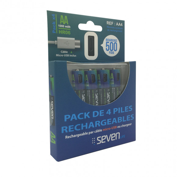 Pack De 4 Piles Rechargeables Aa (hr06) Seven Life Par Micro Usb