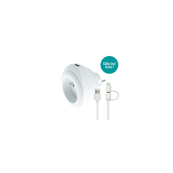 Prise Bewatt Avec Chargeur Usb Réversible (blanc) - Watt And Co